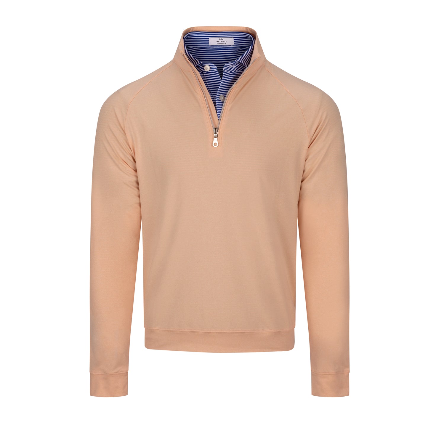 Orange long-sleeve shirt with a zipper on a white background